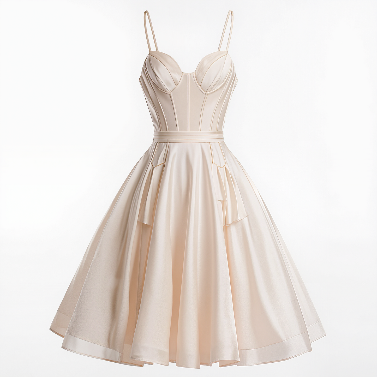 Ivory Corset Satin Fit-and-Flare Dress