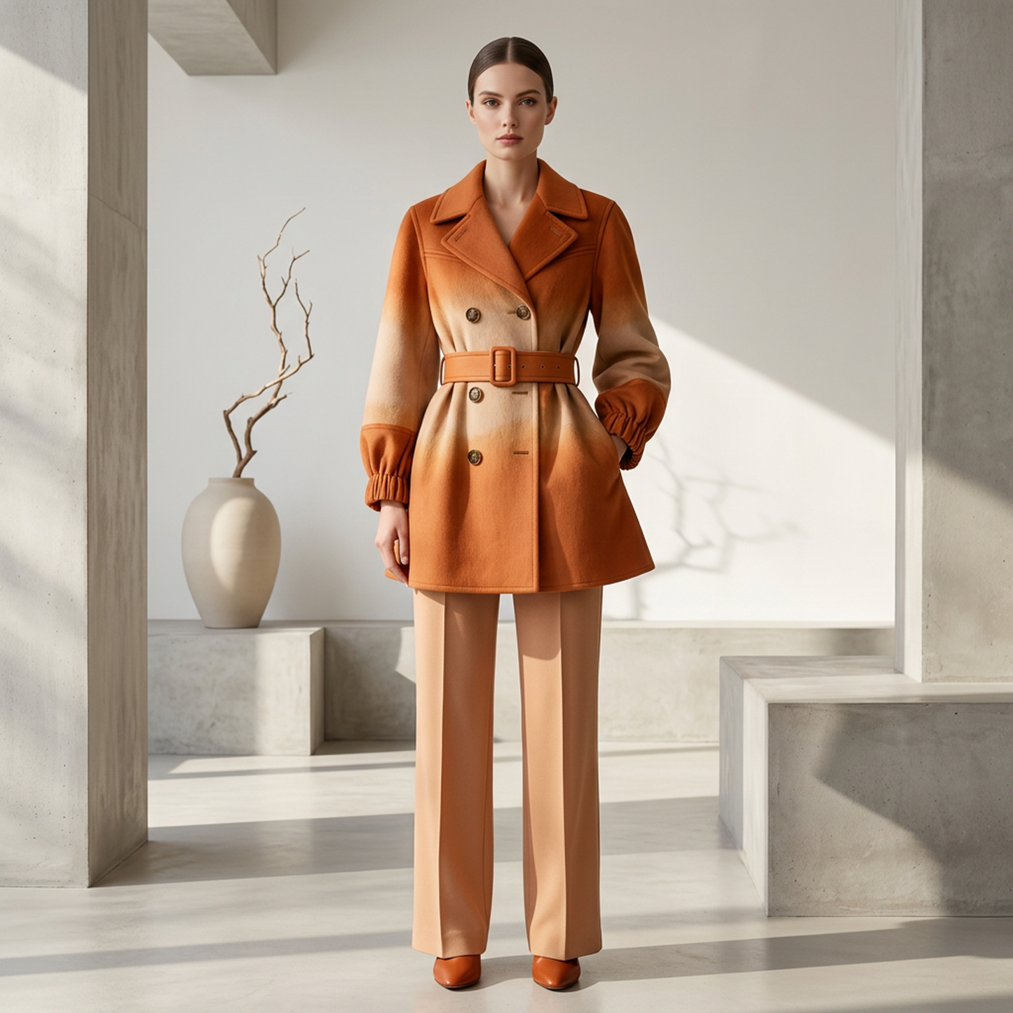 Sunset Ombre Wool-Blend Belted Coat