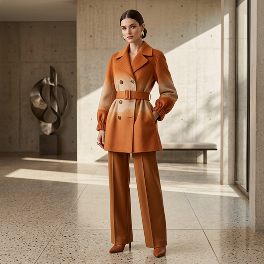 Sunset Ombre Wool-Blend Belted Coat