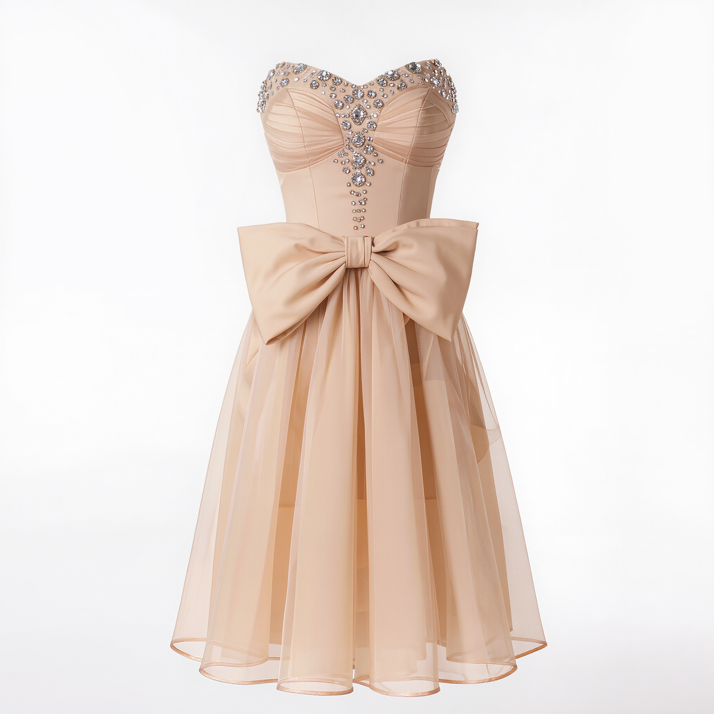 Champagne Strapless Sweetheart Party Dress with Crystal Embellishments