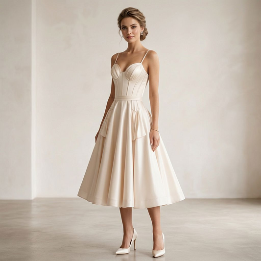 Ivory Corset Satin Fit-and-Flare Dress